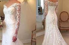 wedding dresses mermaid trumpet shoulder lace off sleeves long hebeos dress applique court train price elegant bridal brides