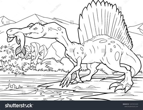 Spinosaurus Dinosaur Coloring Page Vector Illustratio