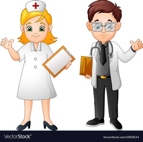 Cartoon Smiling Doctor And Nurse Royalty Free Vector Image Cute