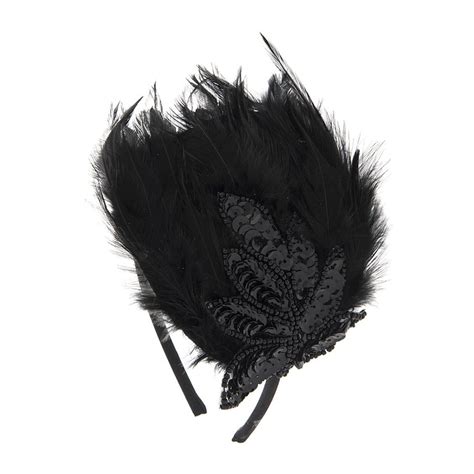 Black Feather Headband with Sequins | Feather hair pieces, Feather hair accessory, Feather headband