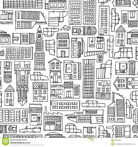 Black And White Cartoon City Texture For Adult Coloring