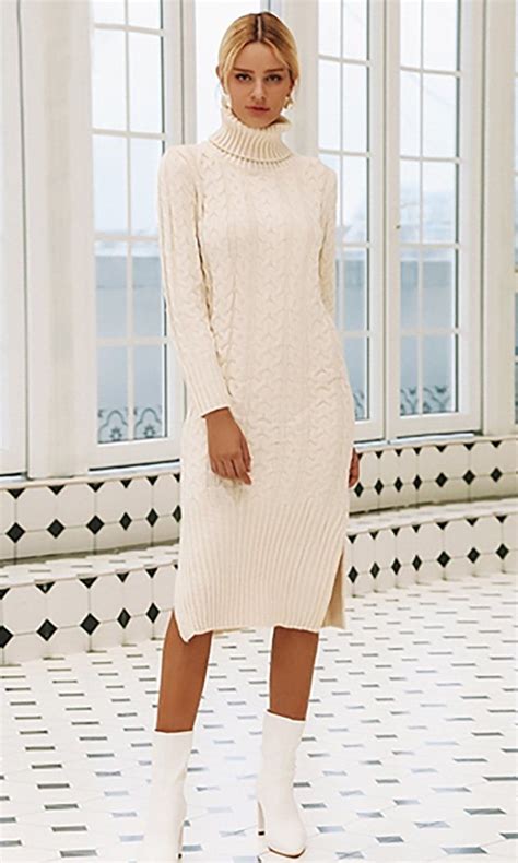 Warming Things Up Long Sleeve Cable Knit Ribbed Turtleneck Casual Midi