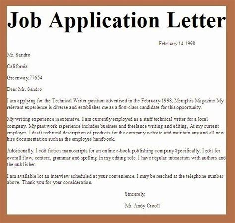 Think of how your job application letter can impact your chances of being noticed by employers. Letters Of Application Examples New Business Letter ...
