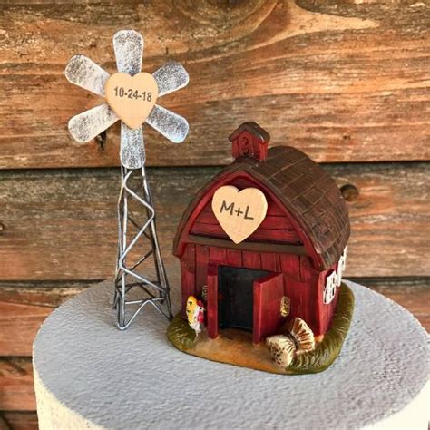 Farmhouse Wedding Cake Topper Barn Wedding Cake Topper Country
