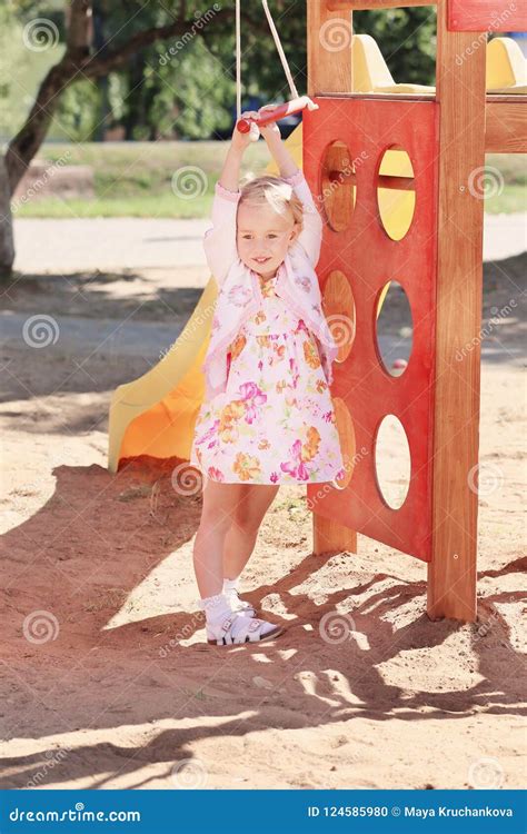 Happy Little Girl On Playground Stock Photo Image Of Female Baby