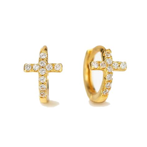 Custom Jewelry Fashion Gold Plated Tiny Cross Huggie Hoop Earrings