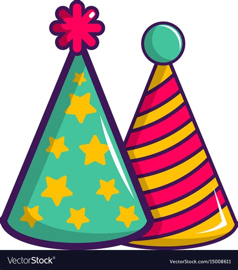 Two Colorful Party Hats Icon Cartoon Style Vector Image