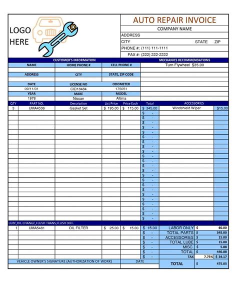 Available in formats such as word and excel, this particular car preventive maintenance schedule template contains checklists that help carry out maintenance for car engine parts and other important parts of the car do you wish to have a preventive maintenance schedule template in excel format? Car Repair Invoice Template Excel - Cards Design Templates