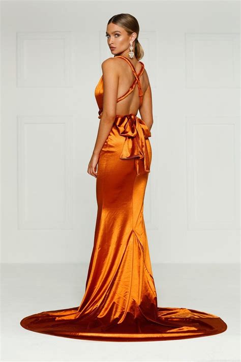 lena gold rust satin multiway gown with plunging neckline satin dresses dresses orange