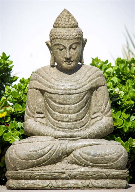 Sold Stone Meditating Buddha Statue Hand Carved Medium Zen Garden