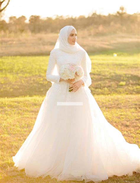 Discountnew Arrival Arabic Muslim Wedding Dress A Line High Neck Tulle