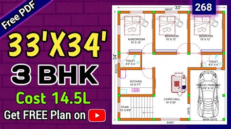 33 X 34 Duplex House Plan With 3 Bhk Design Ii East Facing House Design