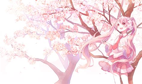 Cherry Blossoms Flowers Hatsune Miku Long Hair Pink Eyes Pink Hair