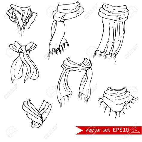 Fashion Set Various Scarves Illustration In Hand Drawing Style