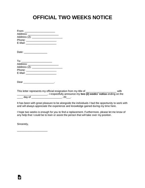 Free Two Weeks Notice Letter Templates And Samples Pdf Inside 2 Weeks Notice Template Word