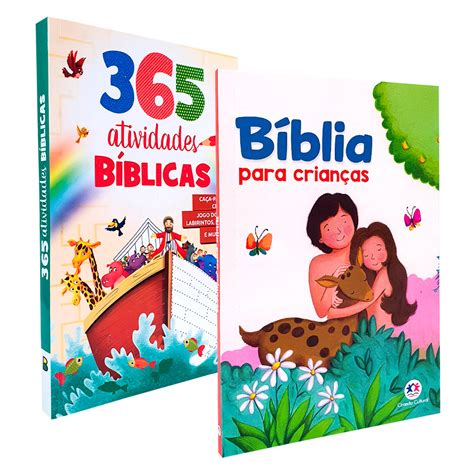Kit 2 Livros Infantil Bíblia para Crianças 365 Atividades Bíblicas