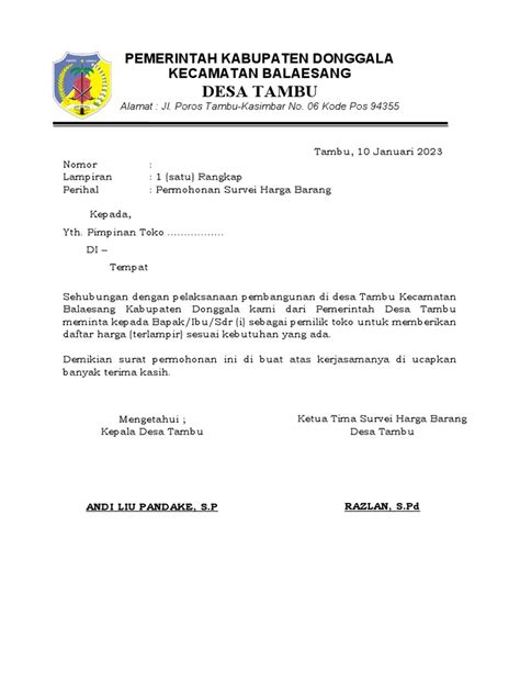 Surat Permohonan Survei Barangdocx Pdf