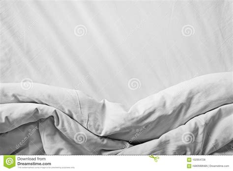 Close Up Top View White Messy Bedding Stock Photo Image Of Creased