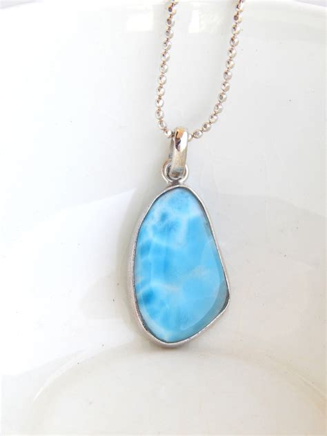 Larimar Pendant Necklace In Sterling Silver Natural Blue Stone