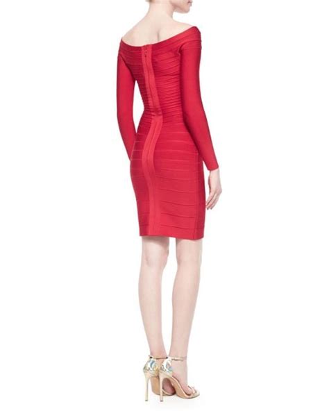 Hervé Léger Long Sleeve Bandage Dress In Red Lyst