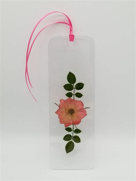 Pink Rose Bookmark Pressed Flower Bookmark Pretty Bookmark Etsy
