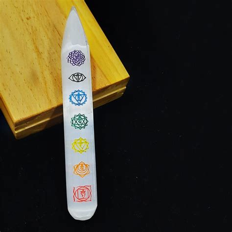 Selenite 7 Chakra Wand Engraved Shubhanjali Care For Your Mind Body And Soul