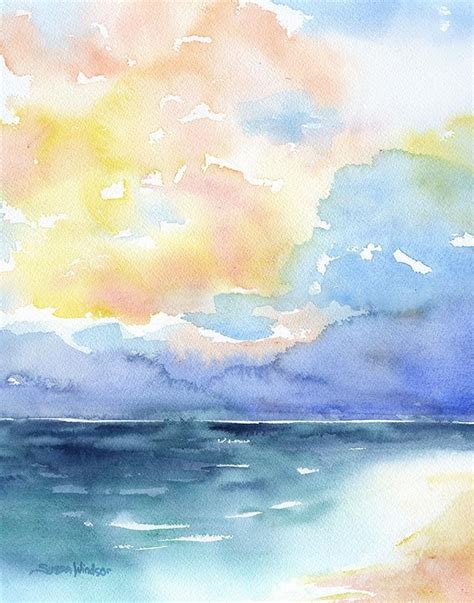 Seascape Watercolor Painting Giclee Print Abstract Ocean Etsy