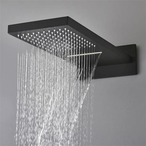 modern luxury thermostatic wall mounted waterfall rain shower system solid brass matte black