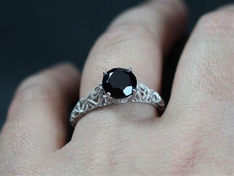 Black Spinel Engagement Ring Antique Stylefiligree Diamond Cut