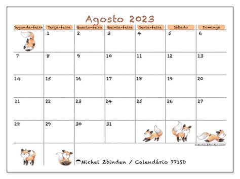 Calendário De Agosto De 2023 Para Imprimir “621sd” Michel Zbinden Pt