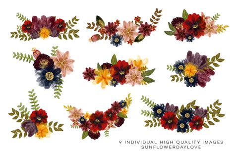 Burgundy Floral Arrangements Clip Art By Sunflower Day Love