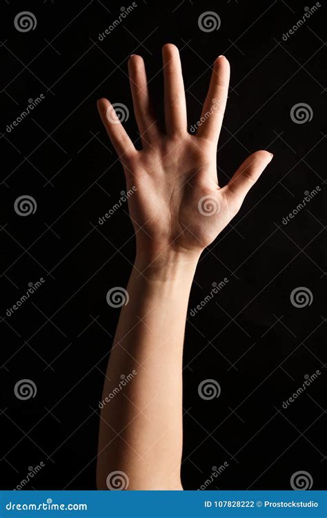 Female Hand Shows Number Five Isolated At Black Stock Photo Image Of