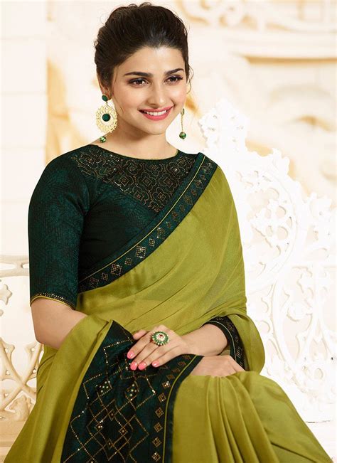 Light Green And Green Embroidered Silk Georgette Saree Designer Saree Blouse Patterns Indian
