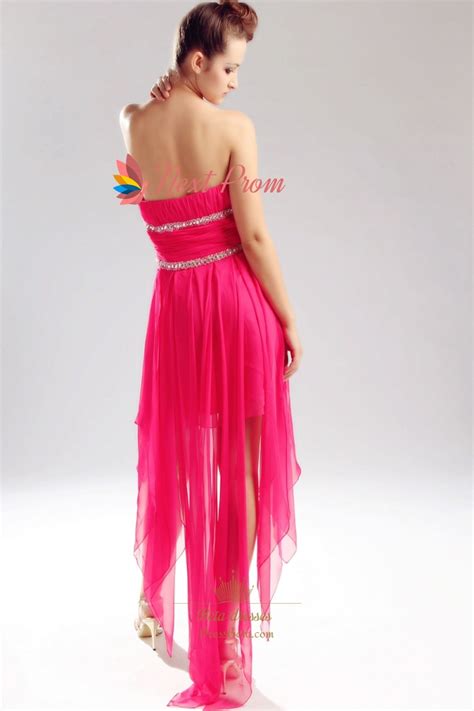 Hot Pink High Low Prom Dresses Strapless Chiffon High Low Dress