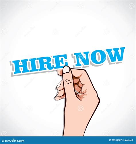 Hire Now word in hand stock vector. Illustration of advertisement