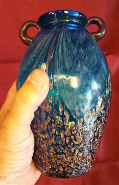 Vintage Dale Tiffany Art Glass Hand Blown Urn Vase Blue Multi Etsy