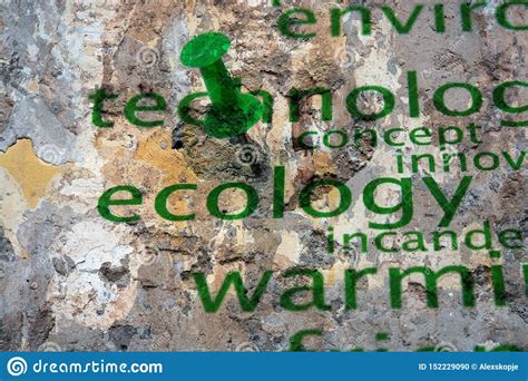 Push Pin On Ecology Word Cloud Grunge Concept Stock Photo Image Of