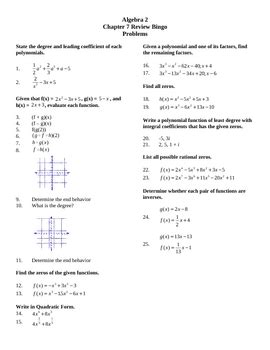 Geometry, final review packet i. Algebra 2 - Glencoe Chapter 7 Review Bingo by Lexie | TpT