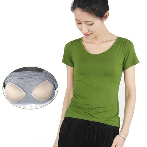 summer padded bra breathable t shirts women short sleeve o neck casual modal t shirt solid basic