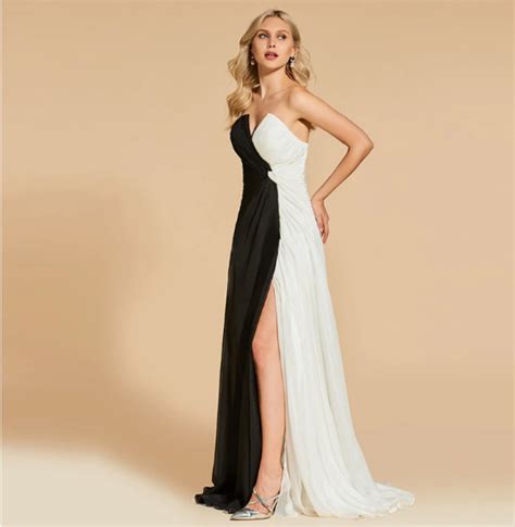 Plus Size Black And White Strapless Chiffon Evening Gown Estimated