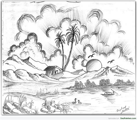 Pencil Sketch Of A Scenery By Jaydeep