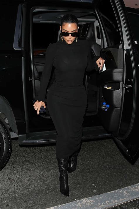 Kim Kardashian In A Black Form Fitting Dress Arrives At Mastros Ocean Club In Malibu
