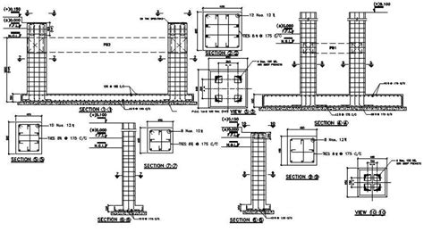 Combine Footing Pad Foundation And Column Section Drawing Dwg File