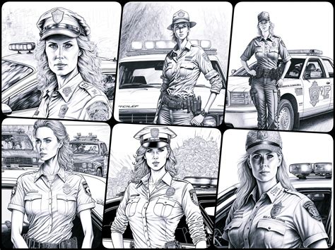 Police Girl Portrait Coloring Page Book,color Your Way to Heroism
