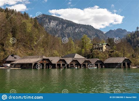 Boathouses In Schoenau At Lake Koenigssee Stock Photo Image Of Boat