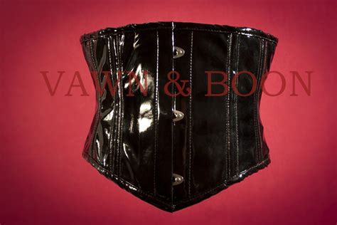 steel boned black pvc waist cincher waspie underbust corset ebay