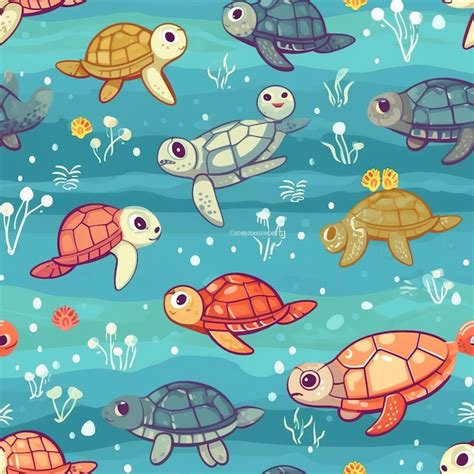 Premium Ai Image Sea Turtles Pattern Seamless