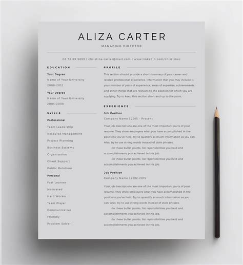 Creative Resume Template Minimalist Resume Resume Design Modern