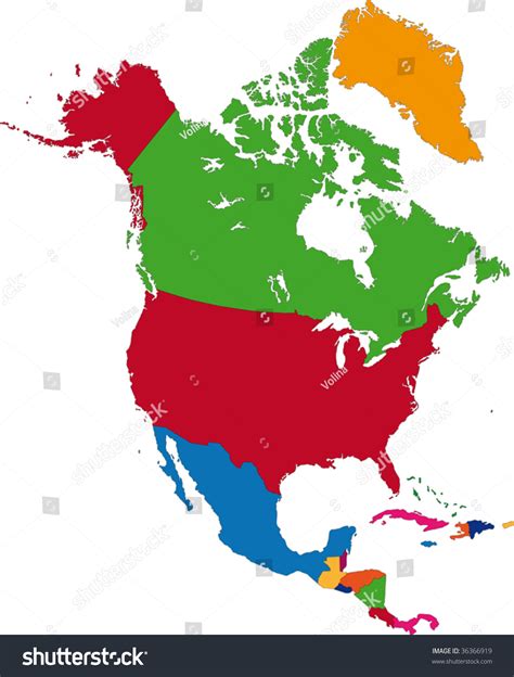 Colorful North America Map With Country Borders Stock Vector