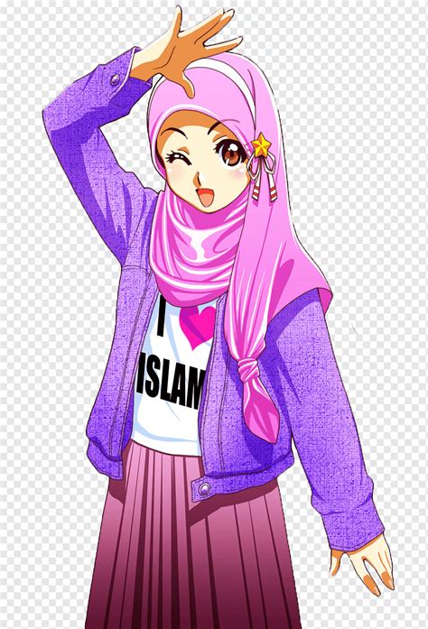 Hijab Muslim Islam Drawing Comics Anime Muslim Purple Violet Manga Png Pngwing